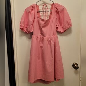 Wayf Pink Puff Sleeve Mini Dress